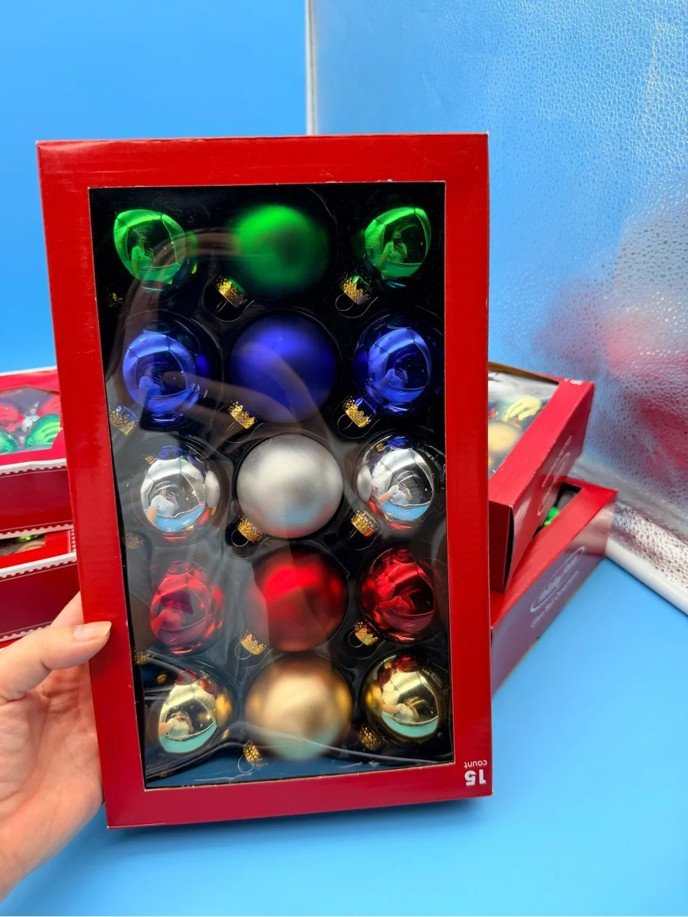 Lot of 10 Boxes Vintage Glass Christmas Ornaments – Mixed Colors – New in Boxes